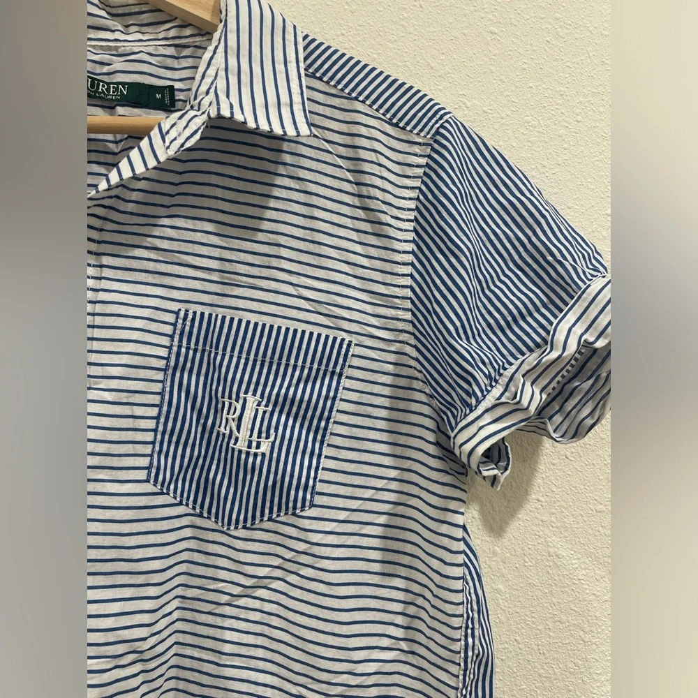 Ralph Lauren Blue and White Pinstriped Pajama Short Set 100% Organic Cotton